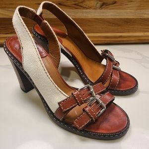 Chloé Two Tone Leather Slingback Heels Strappy Buckle Sandal Size EU 37.5